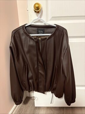 Women's Chocolate Brown Faux Leather Bomber Jacket